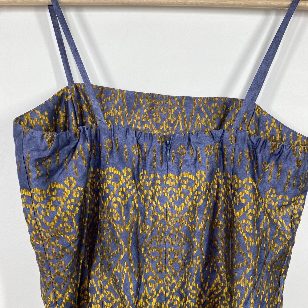Peruvian Connection Womens 6 Pima Cotton Midi Dress Blue Gold Boho Sleeveless - Picture 9 of 10